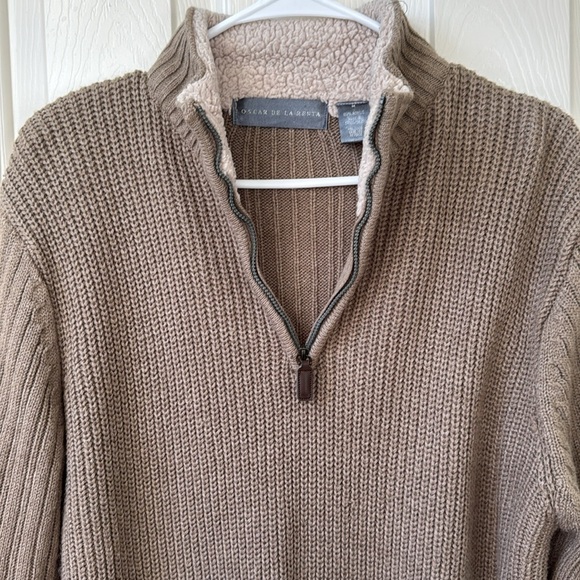 Oscar Dela Renta Knit Mock Turtleneck Sweater Beige Brown Medium - Picture 6 of 8